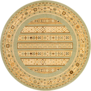 Light Green 6' 1 x 6' 1 Fars Round Area Rug 100% Polypropylene Unique Traditional Carpet for Classical Living, Dining Room & Office Spaces for Sale at Rug Engine