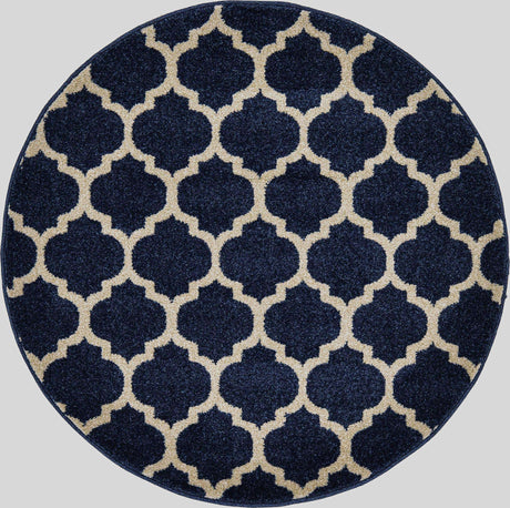 Dark Blue 3' 1 x 3' 1 Trellis Round Area Rug