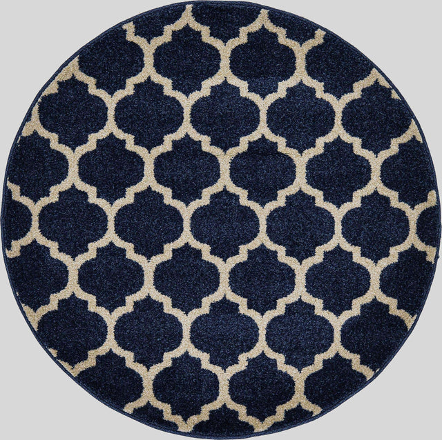 Dark Blue 3' 1 x 3' 1 Trellis Round Area Rug