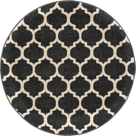 Black 3' 1 x 3' 1 Trellis Round Area Rug