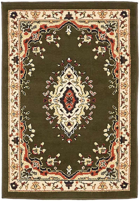 Green 2' x 3' 1 Reza Rectangle Area Rug 100% Polypropylene Easy Clean Traditional Motif Classic Carpet for Home Interiors for Sale at Rug Engine
