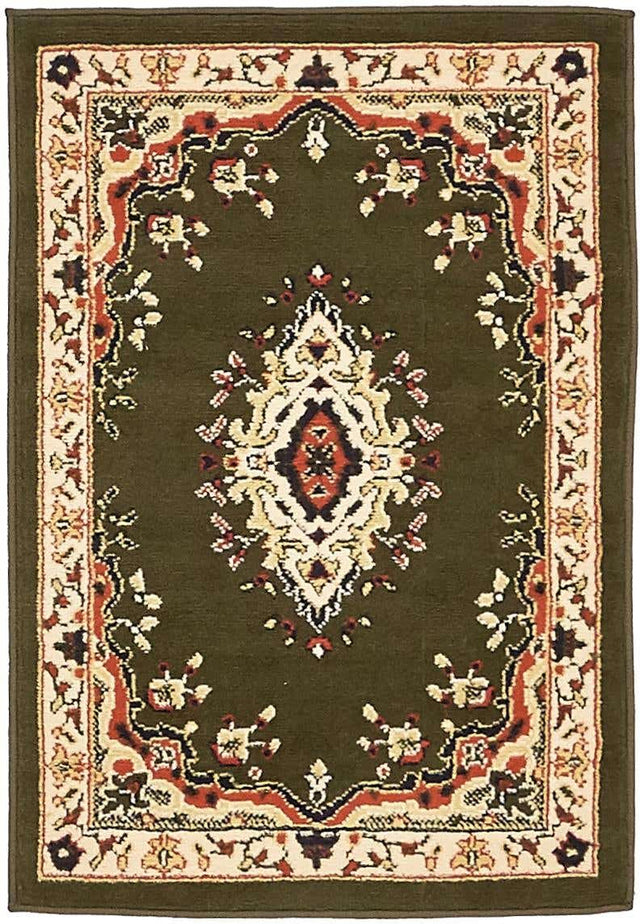 Green 2' x 3' 1 Reza Rectangle Area Rug 100% Polypropylene Easy Clean Traditional Motif Classic Carpet for Home Interiors for Sale at Rug Engine