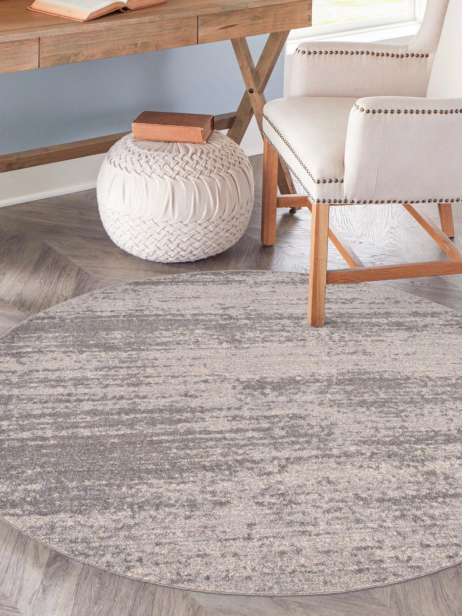 Gray 6' 1 x 6' 1 Del Mar Round Area Rug 100% Polypropylene Easy Clean Stain Resistant Vivid Modern Carpet Mat for Home Decor Interior Designing for Sale at Rug Engine