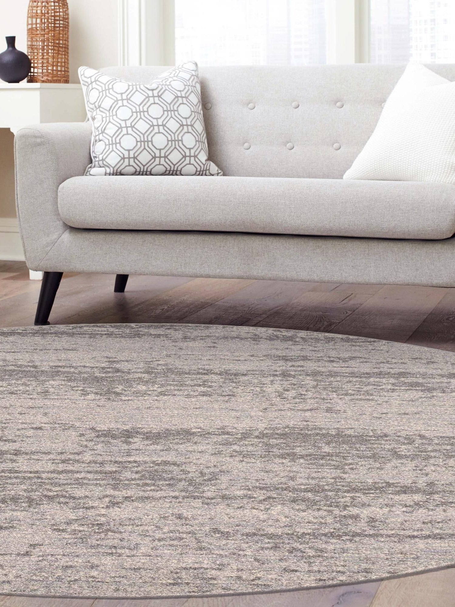 Gray 6' 1 x 6' 1 Del Mar Round Area Rug 100% Polypropylene Easy Clean Stain Resistant Vivid Modern Carpet Mat for Home Decor Interior Designing for Sale at Rug Engine