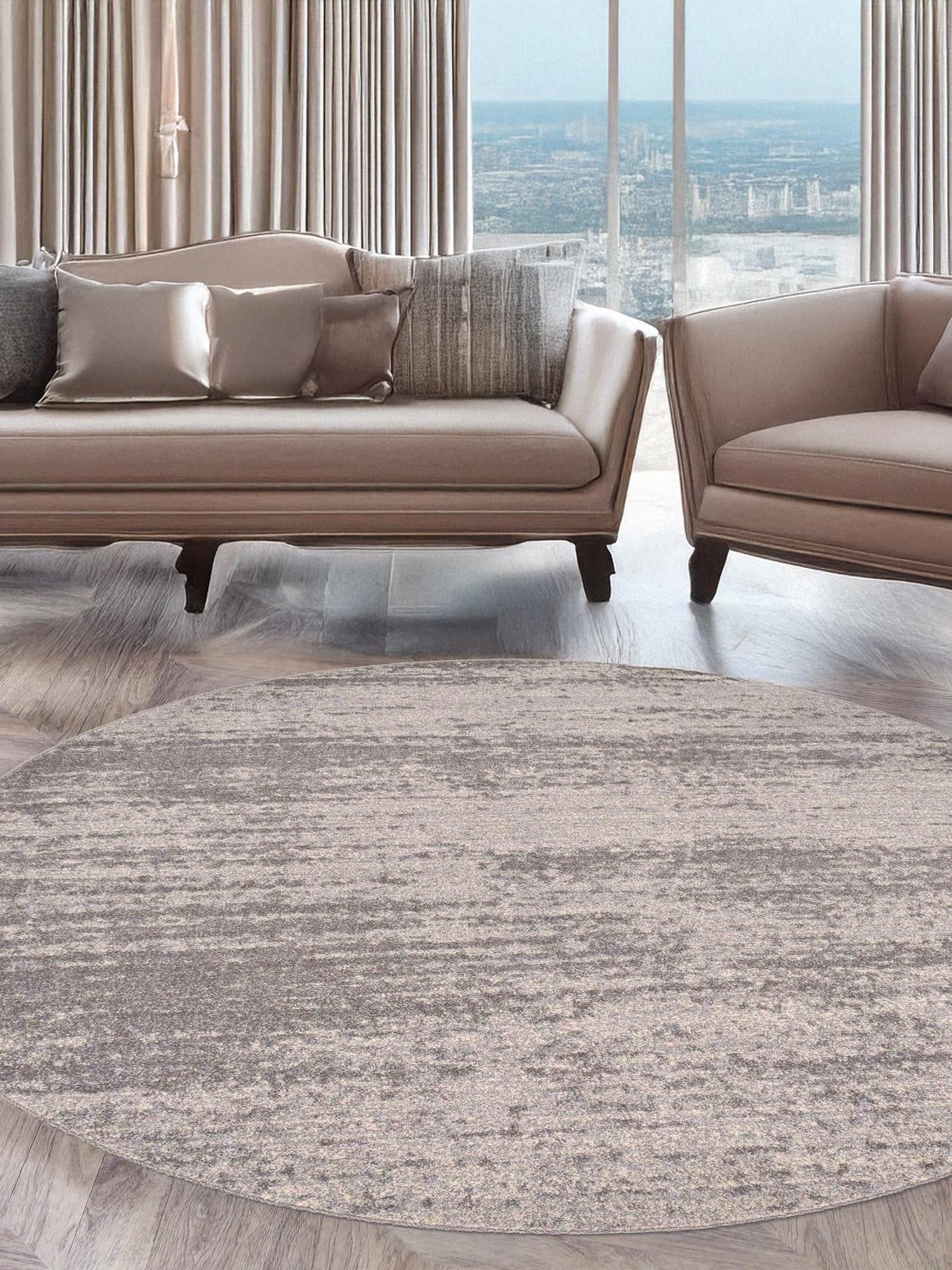 Gray 6' 1 x 6' 1 Del Mar Round Area Rug 100% Polypropylene Easy Clean Stain Resistant Vivid Modern Carpet Mat for Home Decor Interior Designing for Sale at Rug Engine