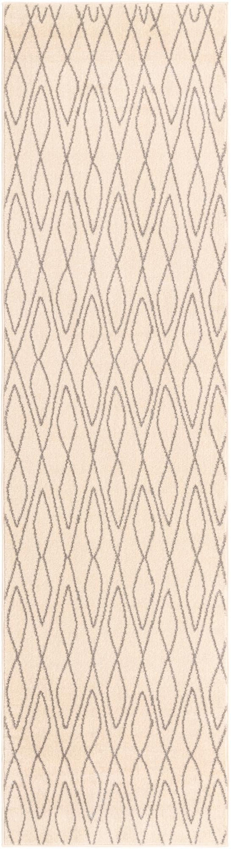 Ivory 2' 7 x 10' Fez Runner Area Rug Geometric 100% Polypropylene Easy Clean Stain Resistant Carpet for Living, Dining, Office, Dorms for Sale at Rug Engine