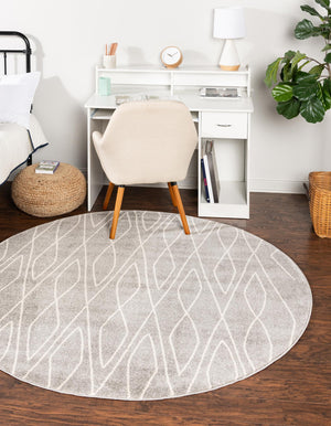 Gray 3' 3 x 3' 3 Fez Round Area Rug Geometric 100% Polypropylene Easy Clean Stain Resistant Carpet for Living, Dining, Office, Dorms for Sale at Rug Engine