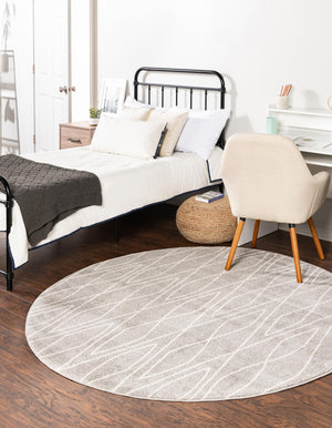Gray 3' 3 x 3' 3 Fez Round Area Rug Geometric 100% Polypropylene Easy Clean Stain Resistant Carpet for Living, Dining, Office, Dorms for Sale at Rug Engine