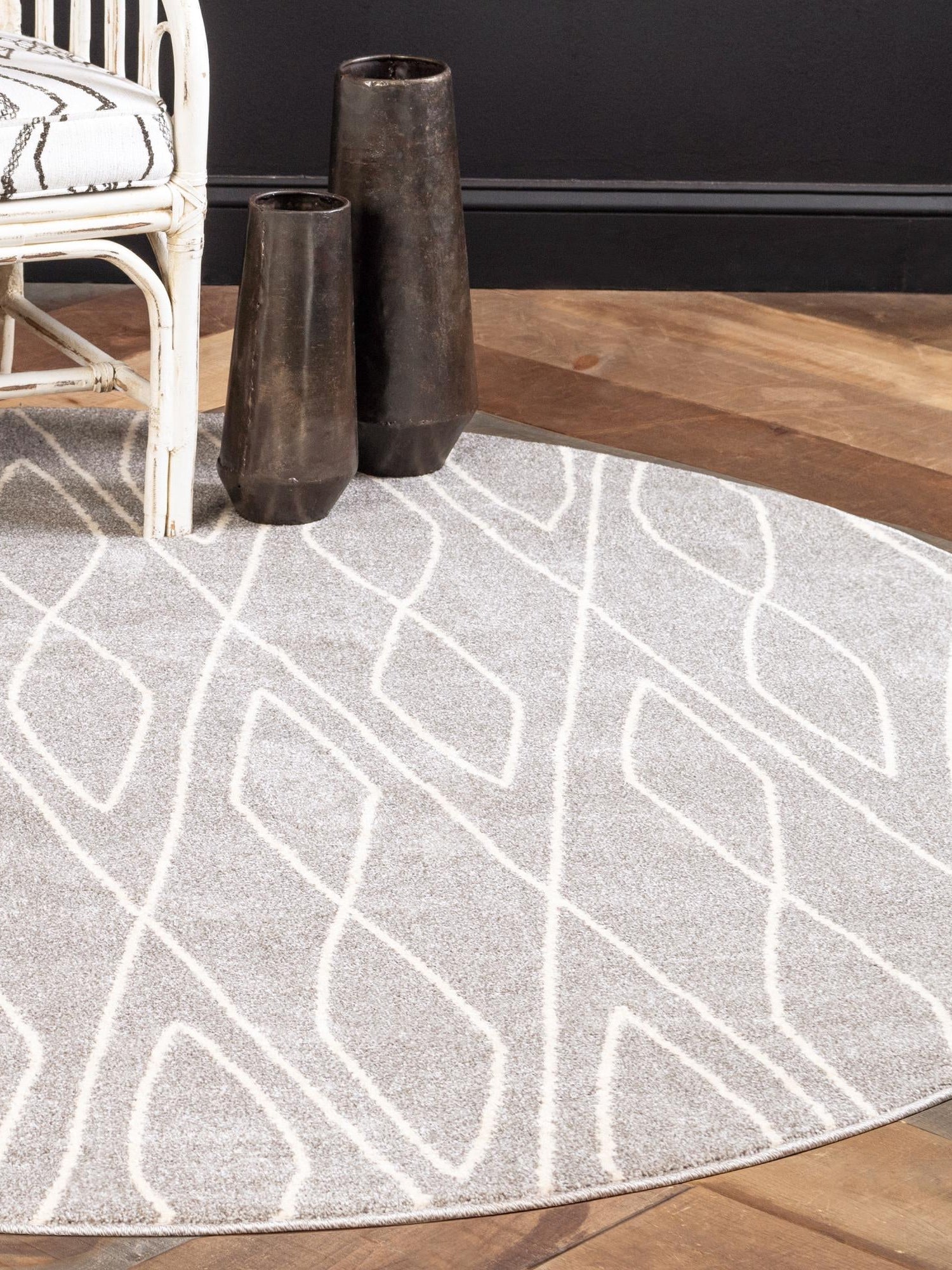 Gray 3' 3 x 3' 3 Fez Round Area Rug Geometric 100% Polypropylene Easy Clean Stain Resistant Carpet for Living, Dining, Office, Dorms for Sale at Rug Engine