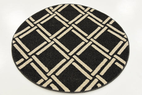 Black 3' 3 x 3' 3 Trellis Round Area Rug Geometric Modern Unique Durable Easy Clean Carpet for Contemporary Interior Design for Sale at Rug Engine