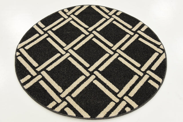 Black 3' 3 x 3' 3 Trellis Round Area Rug