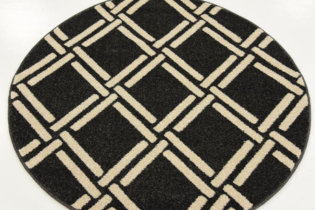 Black 3' 3 x 3' 3 Trellis Round Area Rug Geometric Modern Unique Durable Easy Clean Carpet for Contemporary Interior Design for Sale at Rug Engine