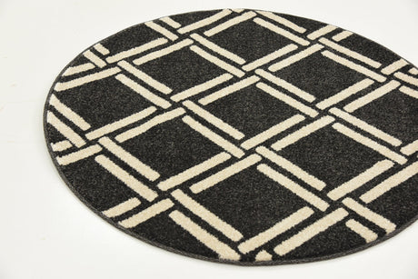 Black 3' 3 x 3' 3 Trellis Round Area Rug Geometric Modern Unique Durable Easy Clean Carpet for Contemporary Interior Design for Sale at Rug Engine