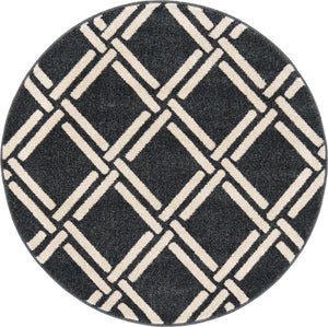 Black 3' 3 x 3' 3 Trellis Round Area Rug