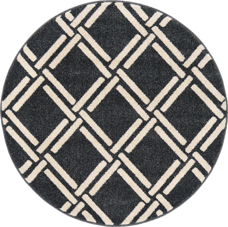 Black 3' 3 x 3' 3 Trellis Round Area Rug