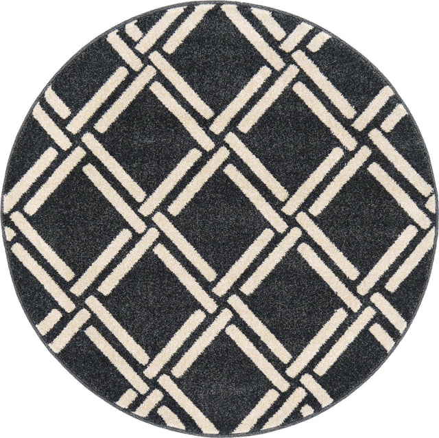 Black 3' 3 x 3' 3 Trellis Round Area Rug