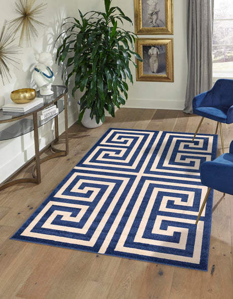 Navy Blue 5' 3 x 8' Athens Rectangle Area Rug 100% Polypropylene With Cotton Backing Easy Clean Indoor Living Dining Room Bedroom Office Carpet for Sale at Rug Engine