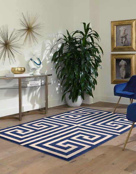 Navy Blue 7' 10 x 11' Athens Rectangle Area Rug 100% Polypropylene With Cotton Backing Easy Clean Indoor Living Dining Room Bedroom Office Carpet for Sale at Rug Engine
