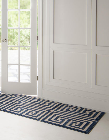 Navy Blue 2' 7 x 10' Athens Runner Area Rug 100% Polypropylene With Cotton Backing Easy Clean Indoor Living Dining Room Bedroom Office Carpet for Sale at Rug Engine