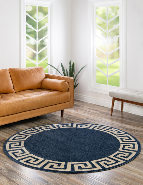 Navy Blue 7' 10 x 7' 10 Athens Round Area Rug 100% Polypropylene With Cotton Backing Easy Clean Indoor Living Dining Room Bedroom Office Carpet for Sale at Rug Engine