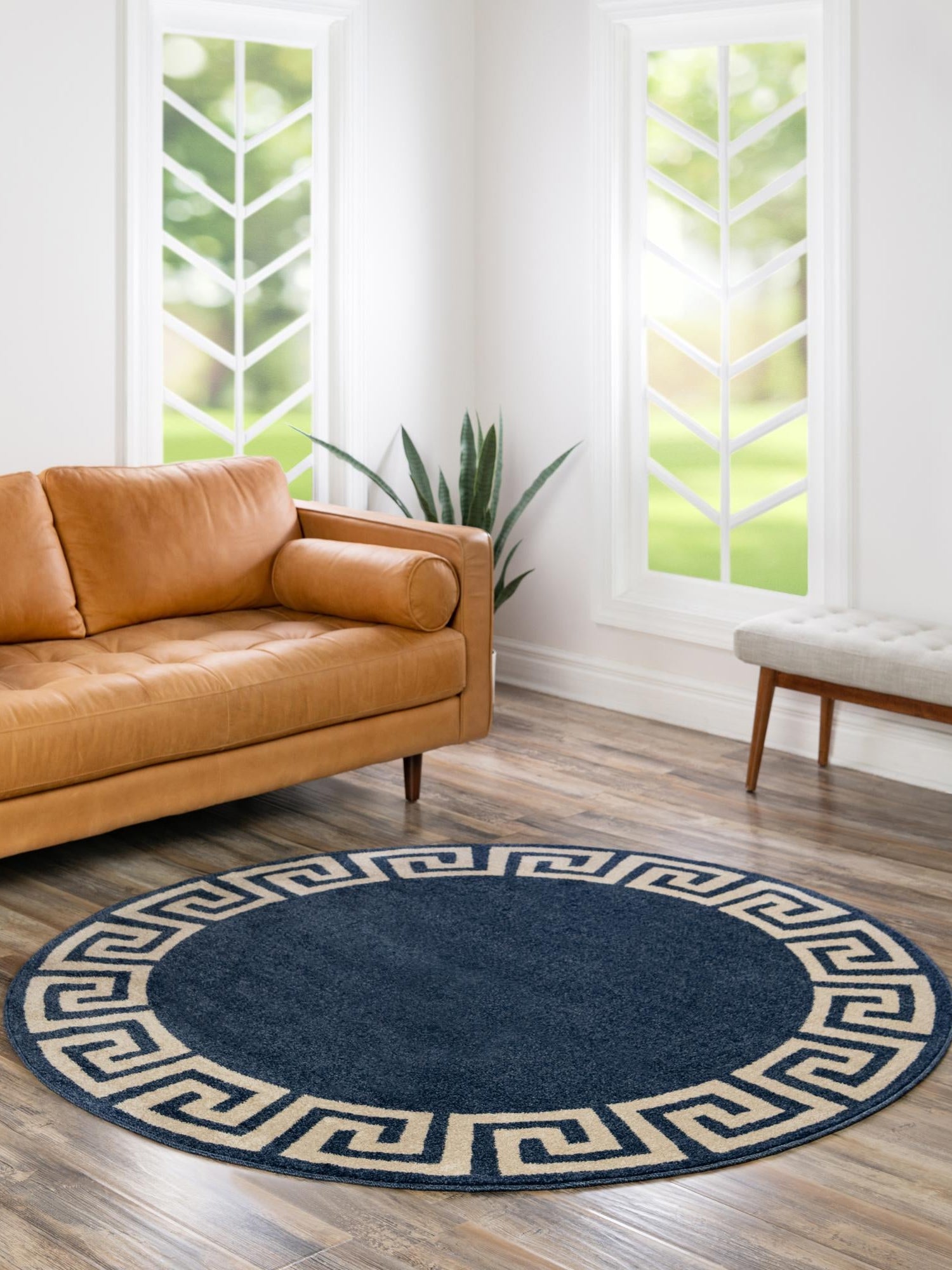 Navy Blue 6' 1 x 6' 1 Athens Round Area Rug 100% Polypropylene With Cotton Backing Easy Clean Indoor Living Dining Room Bedroom Office Carpet for Sale at Rug Engine