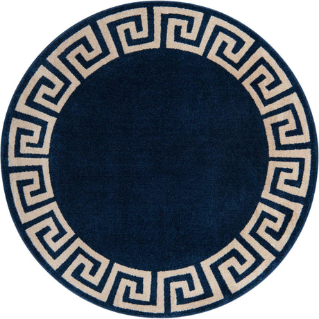 Navy Blue 6' 1 x 6' 1 Athens Round Area Rug 100% Polypropylene With Cotton Backing Easy Clean Indoor Living Dining Room Bedroom Office Carpet for Sale at Rug Engine