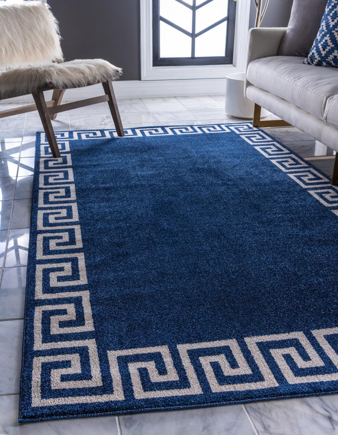 Navy Blue 9' x 12' Athens Rectangle Area Rug 100% Polypropylene With Cotton Backing Easy Clean Indoor Living Dining Room Bedroom Office Carpet for Sale at Rug Engine