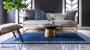 Navy Blue 7' 10 x 11' Athens Rectangle Area Rug 100% Polypropylene With Cotton Backing Easy Clean Indoor Living Dining Room Bedroom Office Carpet for Sale at Rug Engine