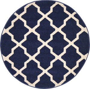 Navy Blue 3' 3 x 3' 3 Trellis Round Rug