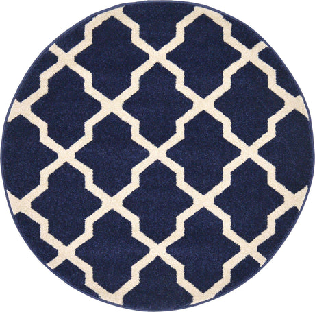 Navy Blue 3' 1 x 3' 1 Trellis Round Area Rug