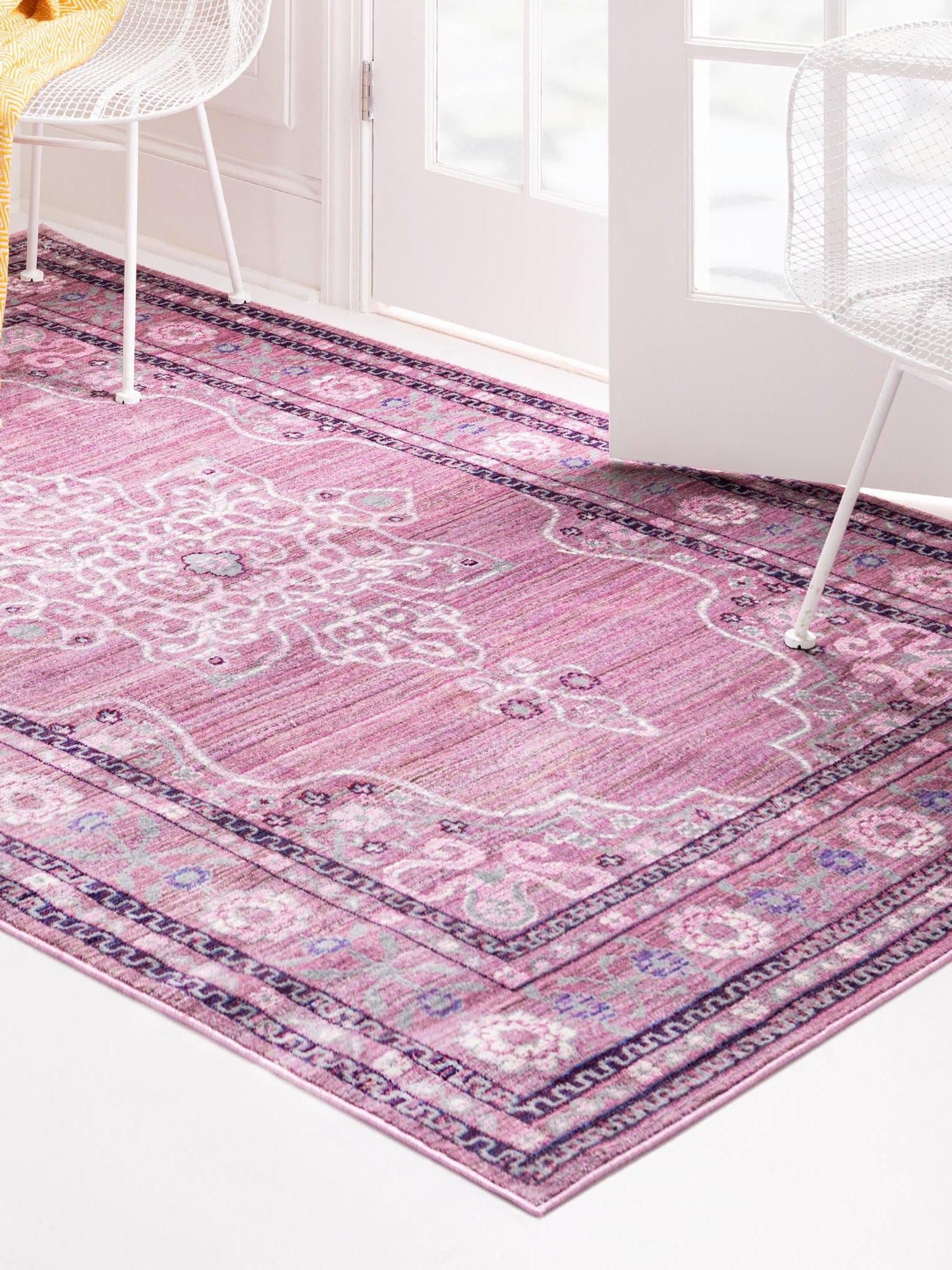 Pink 5' 1 x 8' Austin Rectangle Area Rug 100% Polyester Durable Cotton Backing Living Dining Room Bedroom Office Vintage Decor Carpet for Sale at Rug Engine