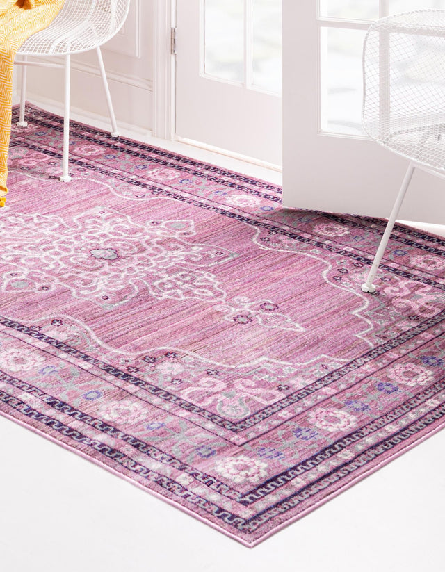 Pink 5' 1 x 8' Austin Rectangle Area Rug 100% Polyester Durable Cotton Backing Living Dining Room Bedroom Office Vintage Decor Carpet for Sale at Rug Engine