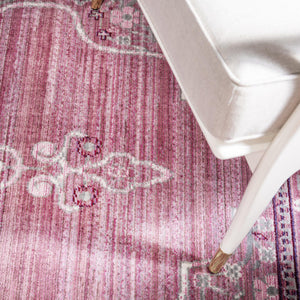 Pink 5' 1 x 8' Austin Rectangle Area Rug 100% Polyester Durable Cotton Backing Living Dining Room Bedroom Office Vintage Decor Carpet for Sale at Rug Engine
