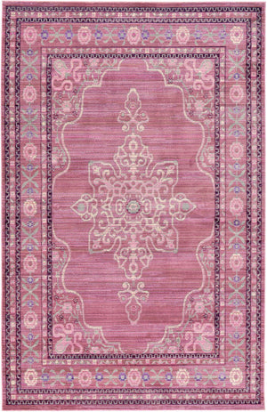 Pink 5' 1 x 8' Austin Rectangle Area Rug 100% Polyester Durable Cotton Backing Living Dining Room Bedroom Office Vintage Decor Carpet for Sale at Rug Engine