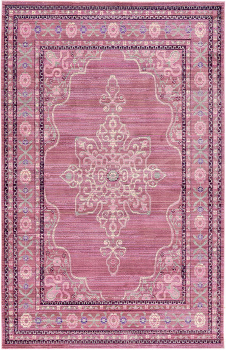 Pink 5' 1 x 8' Austin Rectangle Area Rug 100% Polyester Durable Cotton Backing Living Dining Room Bedroom Office Vintage Decor Carpet for Sale at Rug Engine