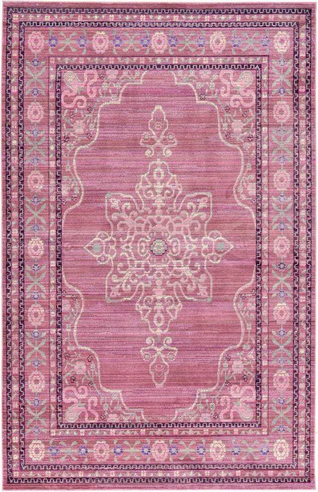 Pink 5' 1 x 8' Austin Rectangle Area Rug 100% Polyester Durable Cotton Backing Living Dining Room Bedroom Office Vintage Decor Carpet for Sale at Rug Engine