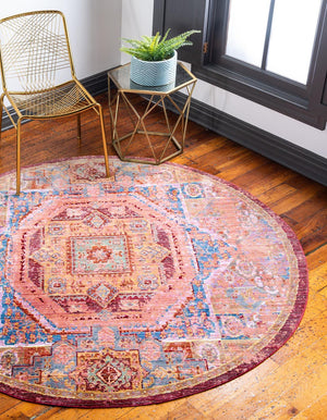 Peach 6' 1 x 6' 1 Austin Round Area Rug 100% Polyester Durable Cotton Backing Living Dining Room Bedroom Office Vintage Decor Carpet for Sale at Rug Engine