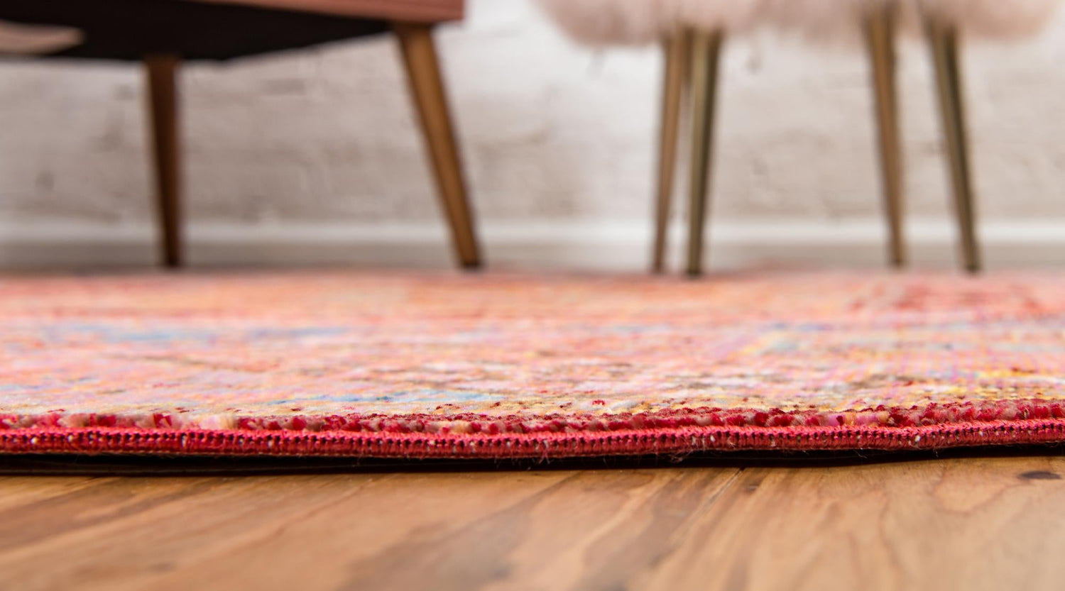 Peach 6' 1 x 6' 1 Austin Round Area Rug 100% Polyester Durable Cotton Backing Living Dining Room Bedroom Office Vintage Decor Carpet for Sale at Rug Engine