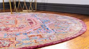 Peach 5' 3 x 5' 3 Austin Round Area Rug 100% Polyester Durable Cotton Backing Living Dining Room Bedroom Office Vintage Decor Carpet for Sale at Rug Engine