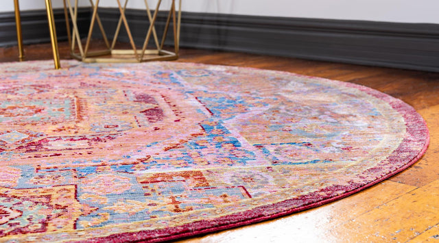 Peach 5' 3 x 5' 3 Austin Round Area Rug 100% Polyester Durable Cotton Backing Living Dining Room Bedroom Office Vintage Decor Carpet for Sale at Rug Engine