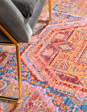Peach 6' 1 x 6' 1 Austin Round Area Rug 100% Polyester Durable Cotton Backing Living Dining Room Bedroom Office Vintage Decor Carpet for Sale at Rug Engine
