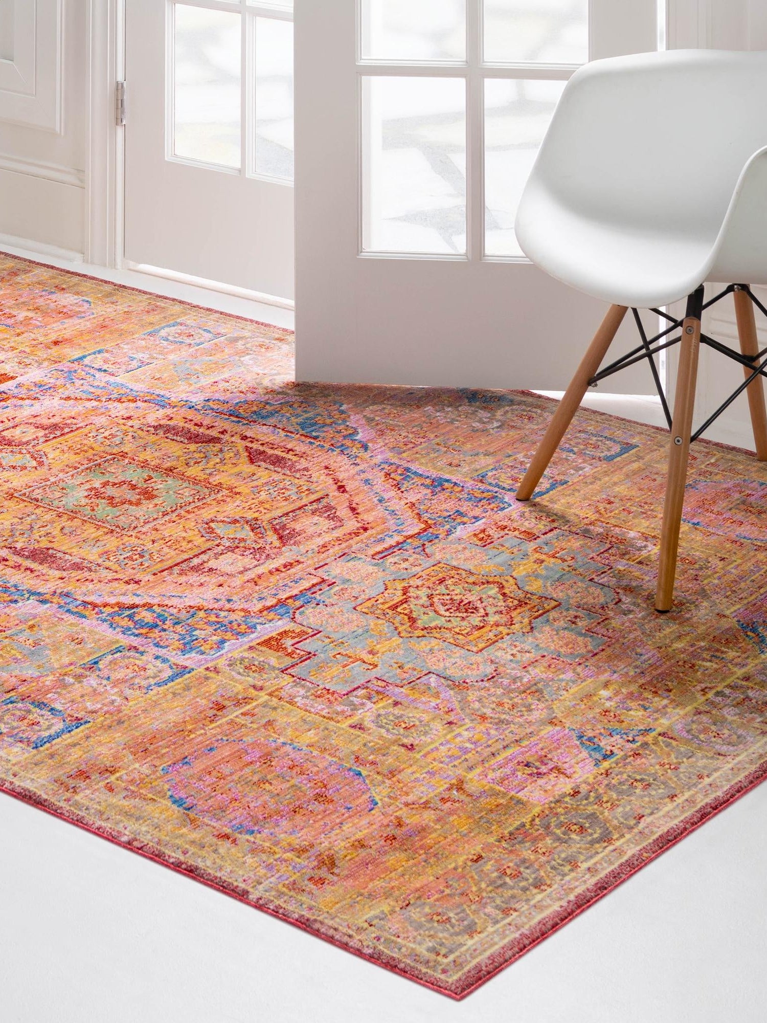 Peach 5' 1 x 8' Austin Rectangle Area Rug 100% Polyester Durable Cotton Backing Living Dining Room Bedroom Office Vintage Decor Carpet for Sale at Rug Engine