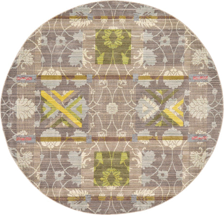 Brown 6' x 6' Austin Round Area Rug 100% Polyester Durable Cotton Backing Living Dining Room Bedroom Office Vintage Decor Carpet for Sale at Rug Engine