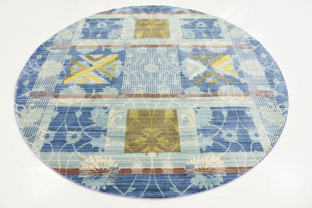 Blue 6' x 6' Austin Round Area Rug 100% Polyester Durable Cotton Backing Living Dining Room Bedroom Office Vintage Decor Carpet for Sale at Rug Engine