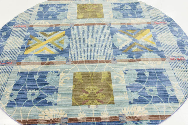 Blue 6' x 6' Austin Round Area Rug 100% Polyester Durable Cotton Backing Living Dining Room Bedroom Office Vintage Decor Carpet for Sale at Rug Engine