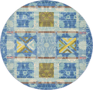 Blue 6' x 6' Austin Round Area Rug 100% Polyester Durable Cotton Backing Living Dining Room Bedroom Office Vintage Decor Carpet for Sale at Rug Engine