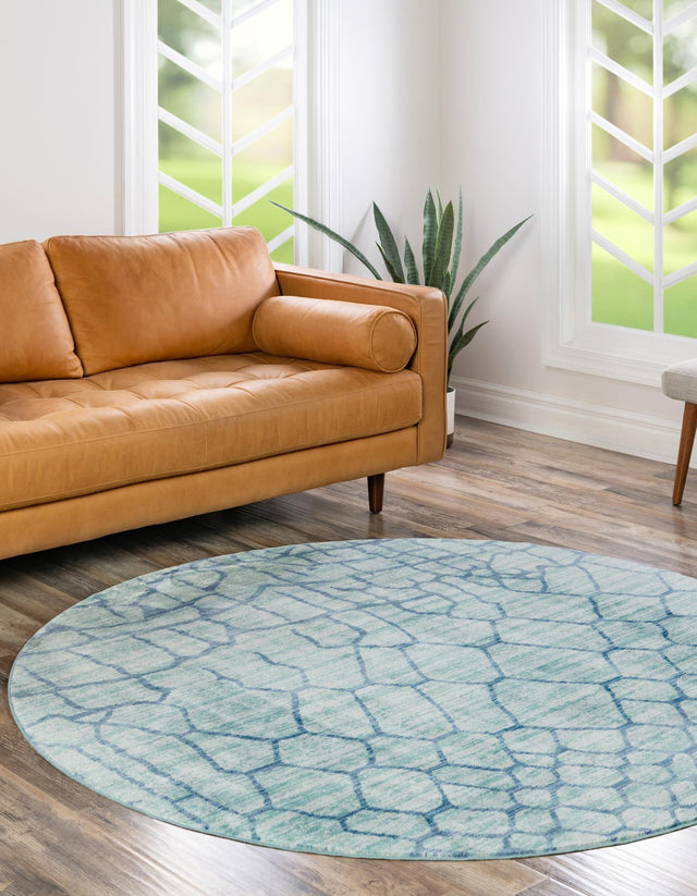 Light Blue 6' x 6' Austin Round Area Rug 100% Polyester Durable Cotton Backing Living Dining Room Bedroom Office Vintage Decor Carpet for Sale at Rug Engine