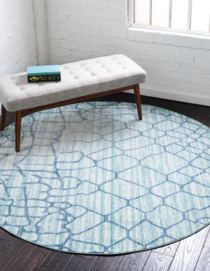 Light Blue 6' x 6' Austin Round Area Rug 100% Polyester Durable Cotton Backing Living Dining Room Bedroom Office Vintage Decor Carpet for Sale at Rug Engine