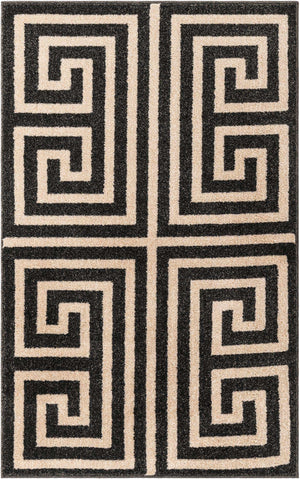 Black 3' 1 x 5' 3 Athens Rectangle Area Rug 100% Polypropylene With Cotton Backing Easy Clean Indoor Living Dining Room Bedroom Office Carpet for Sale at Rug Engine