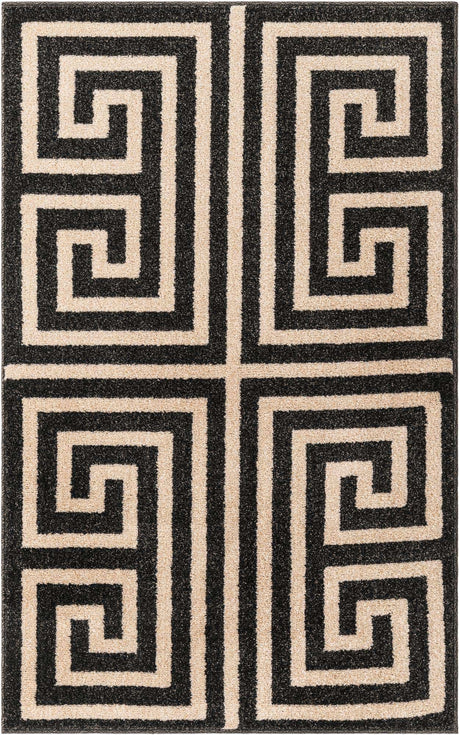 Black 3' 1 x 5' 3 Athens Rectangle Area Rug 100% Polypropylene With Cotton Backing Easy Clean Indoor Living Dining Room Bedroom Office Carpet for Sale at Rug Engine